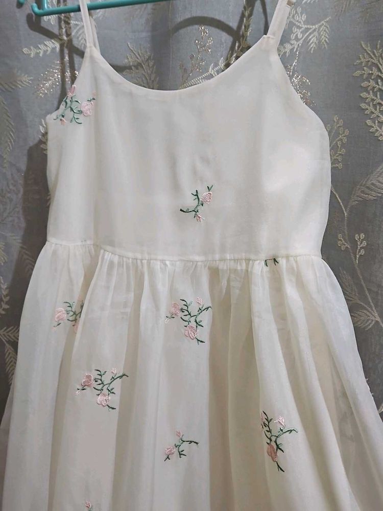 Floral Embroidered Off - White Sundress