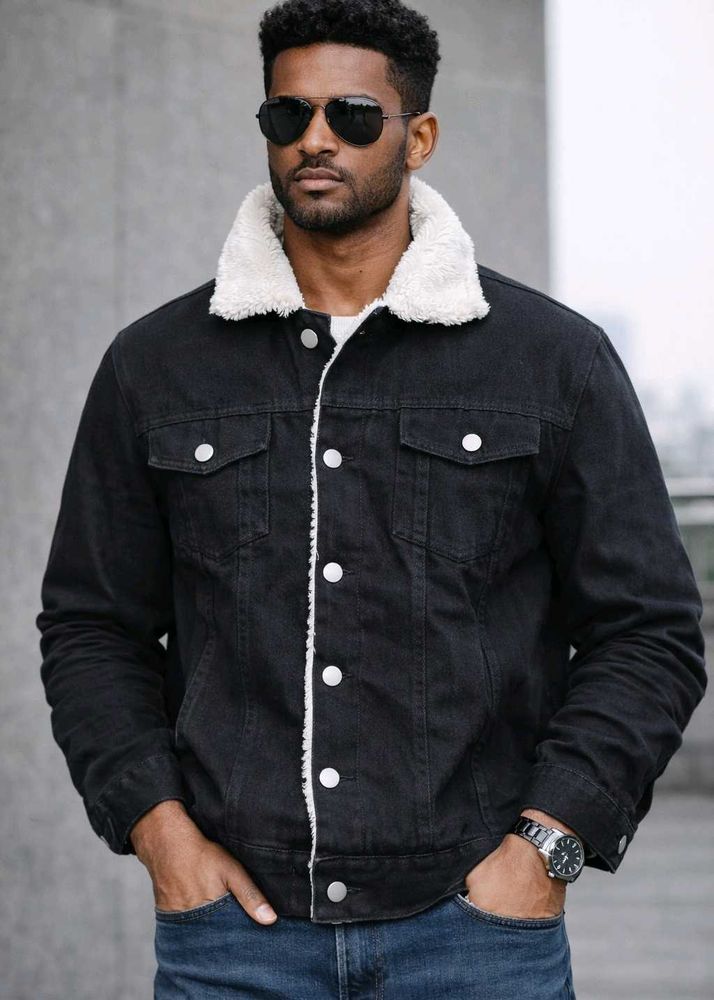 Stylish Black Denim Jacket, M Size