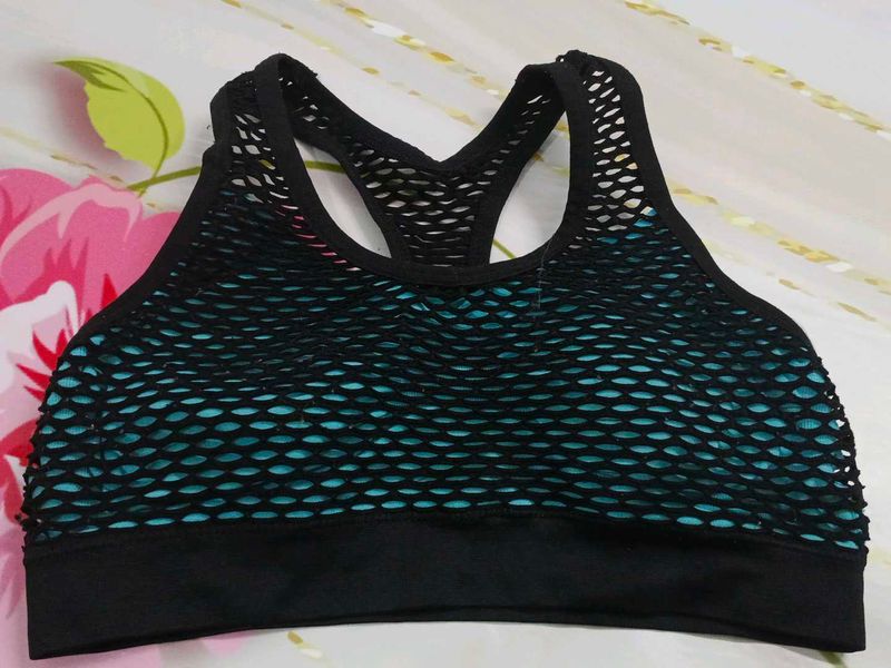 (200)Mesh Sports Bra - Black