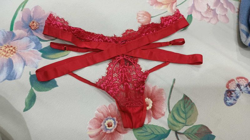 Red Lace Thong Panty size M