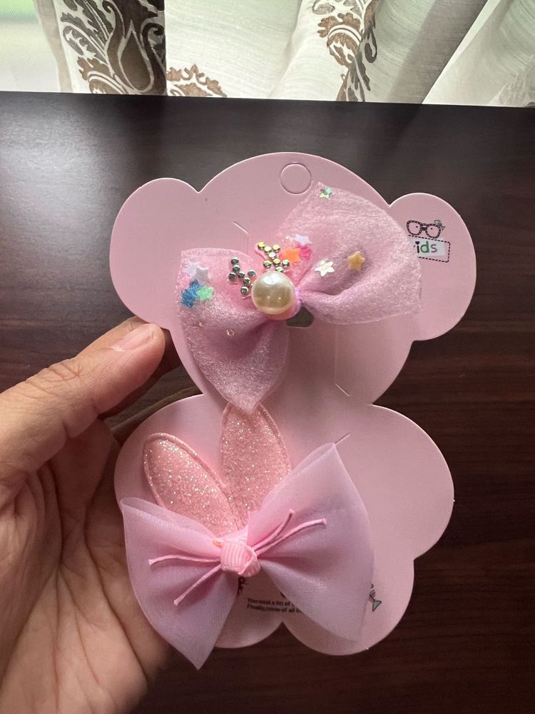 Pink Bow Hair Clip Set