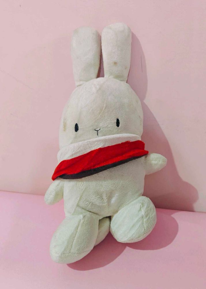 Soft White Bunny Plush Toy with Red Scarf