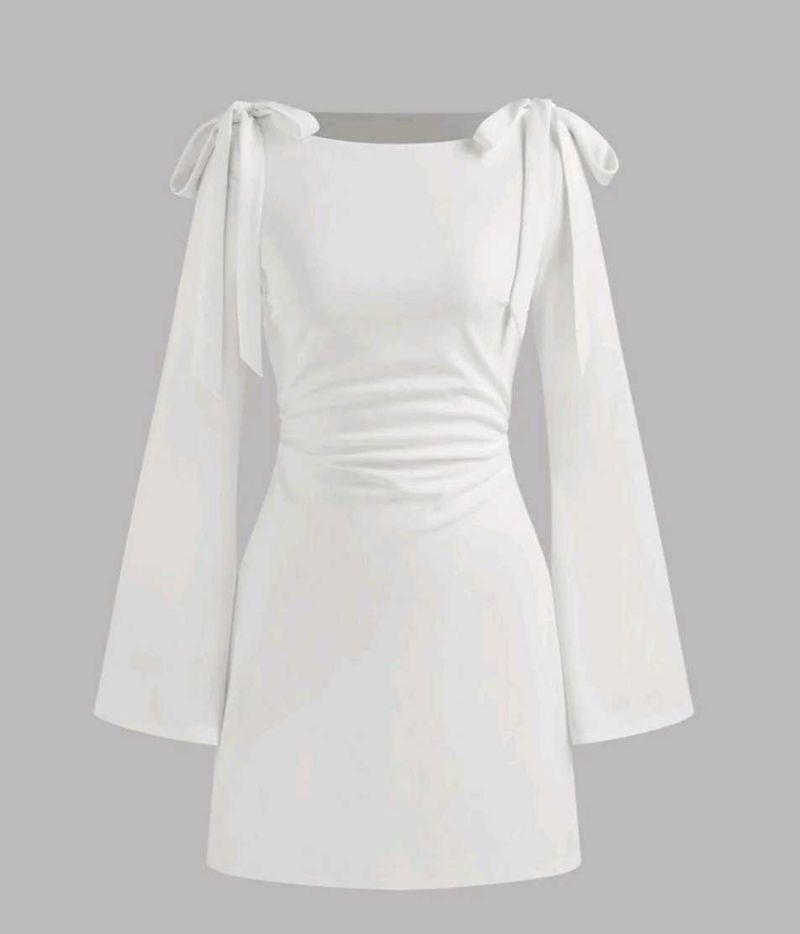 Elegant White Tie-Sleeve Dress