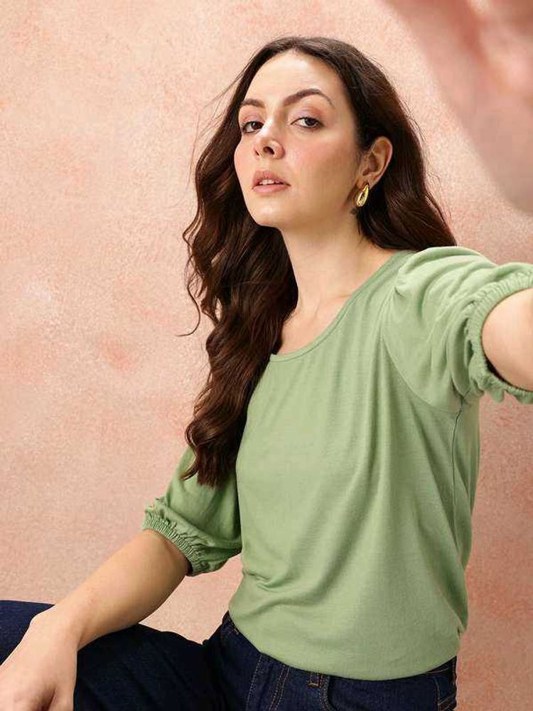 Green Puff Sleeve Top