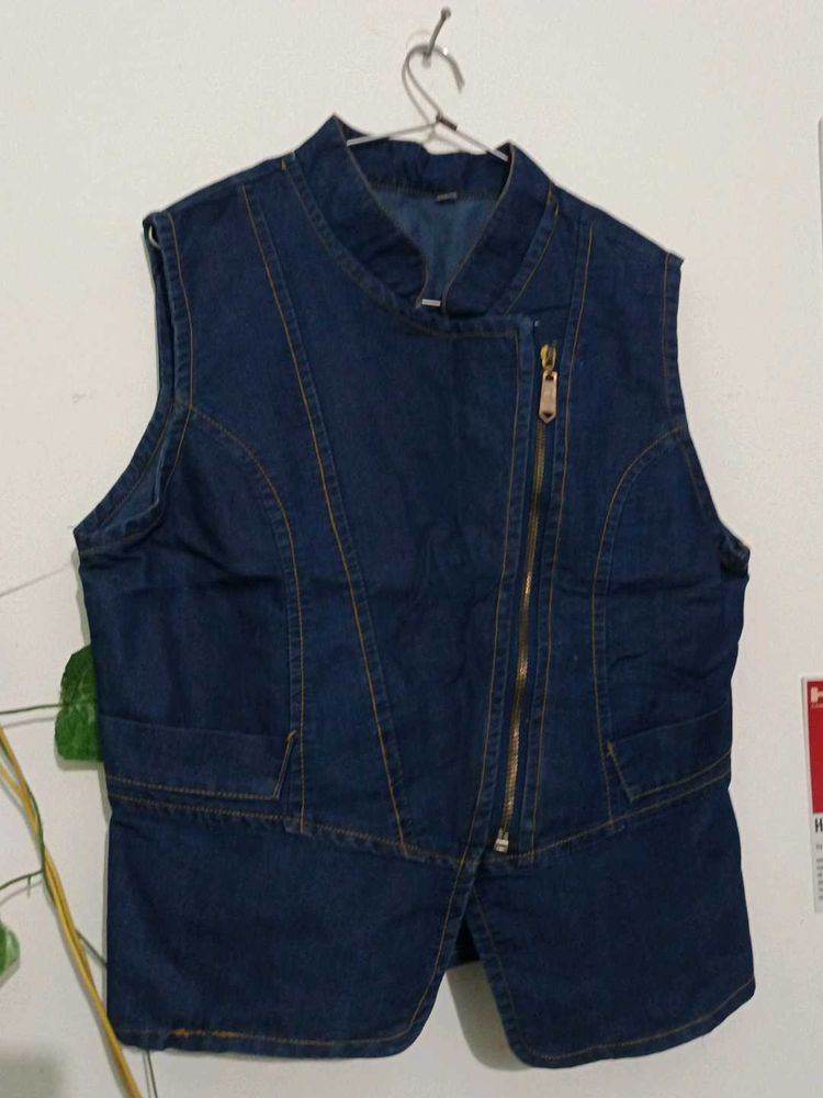 Denim Vest with Asymmetrical Zipper