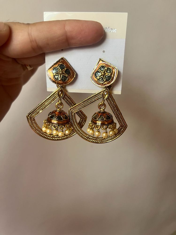 Golden Oxidised Jhumki Stylish Earrings