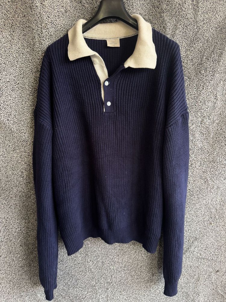 Navy Knit Polo Sweater
