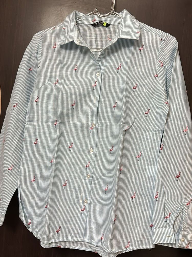 Tokyo Talkies Striped Flamingo Print Shirt