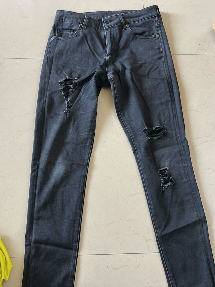 Ripped Black Wash Denim Jeans
