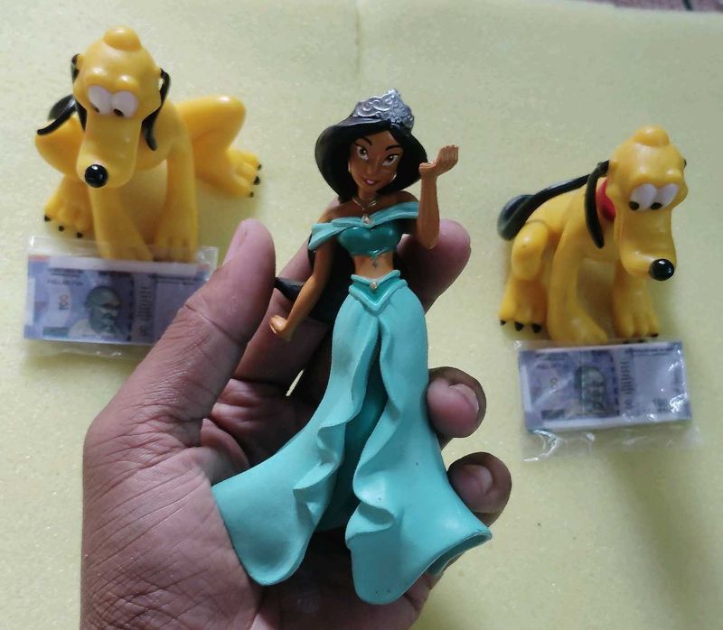 Disney Jasmine &amp; Pluto Figures 3 Pcs Set + 2 Notes