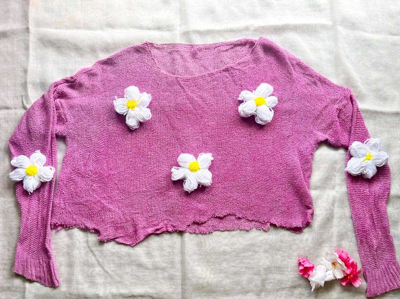 Pink Floral Knit Top korian