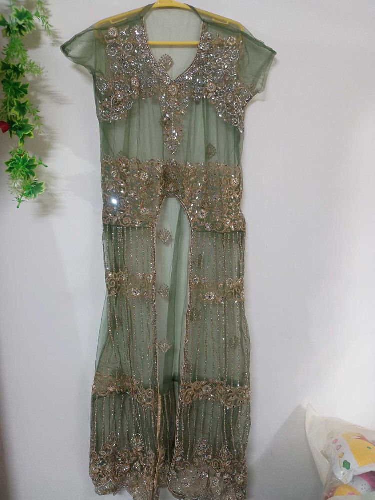 Olive Green Four piece dress (semi stitched)