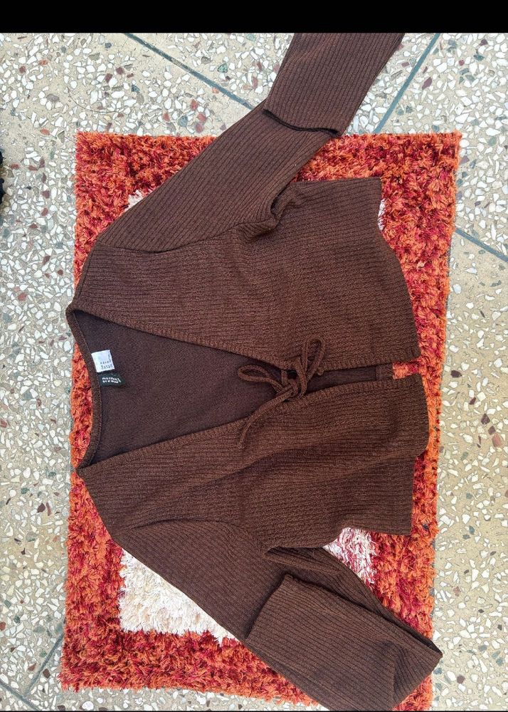 Brown Tie-Front Cardigan