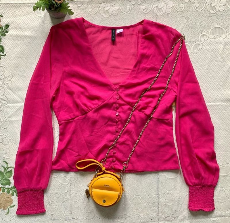 H&amp;M Pink Long Sleeve Button-Down Blouse