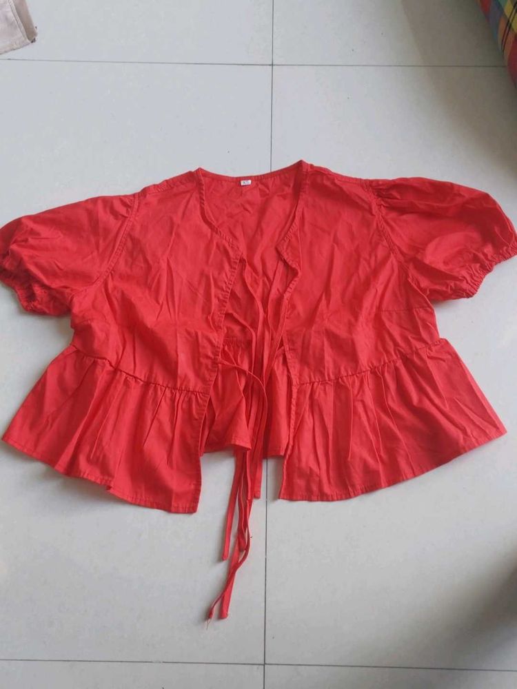 Red Ruffled Tie Top