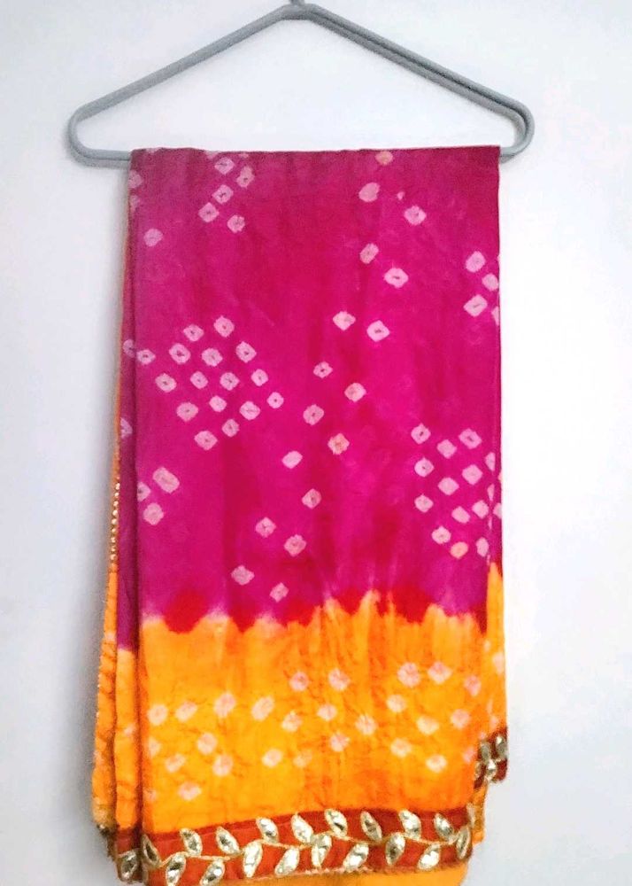 Pink &amp; Orange Bandhani Saree