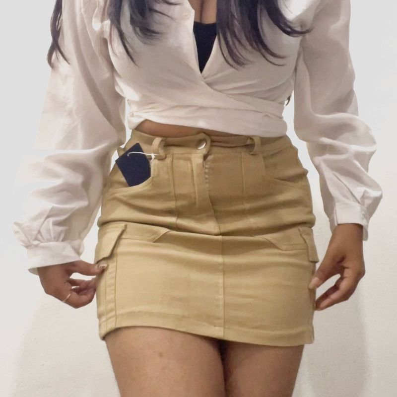 Khaki Mini Skirt with Built in safety shorts