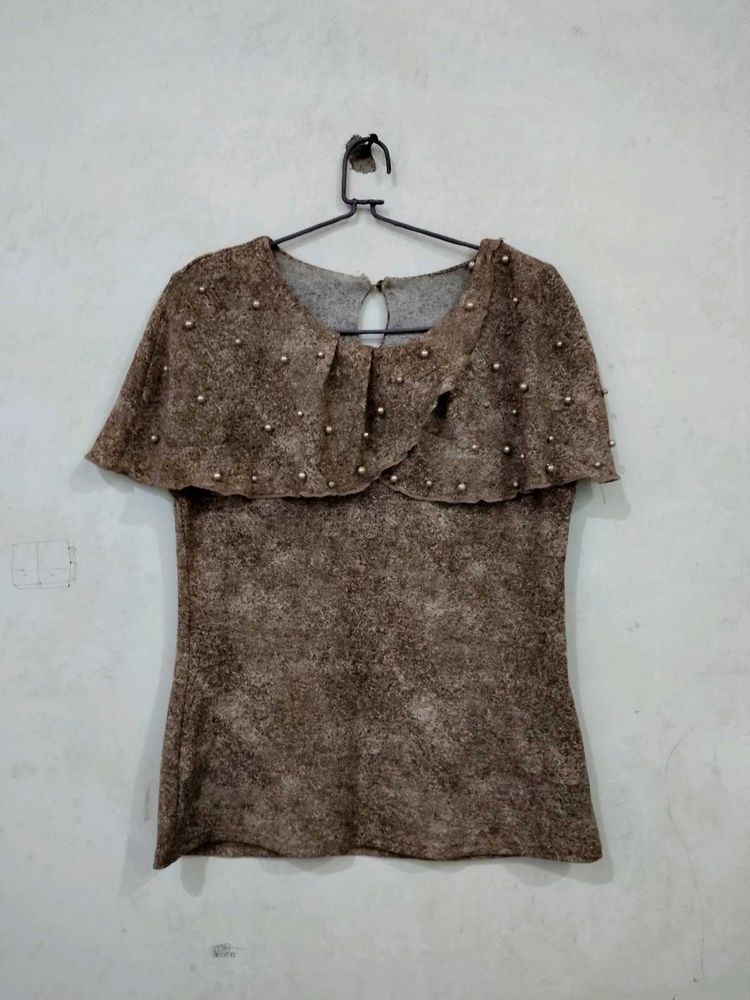 Brown Beaded Top