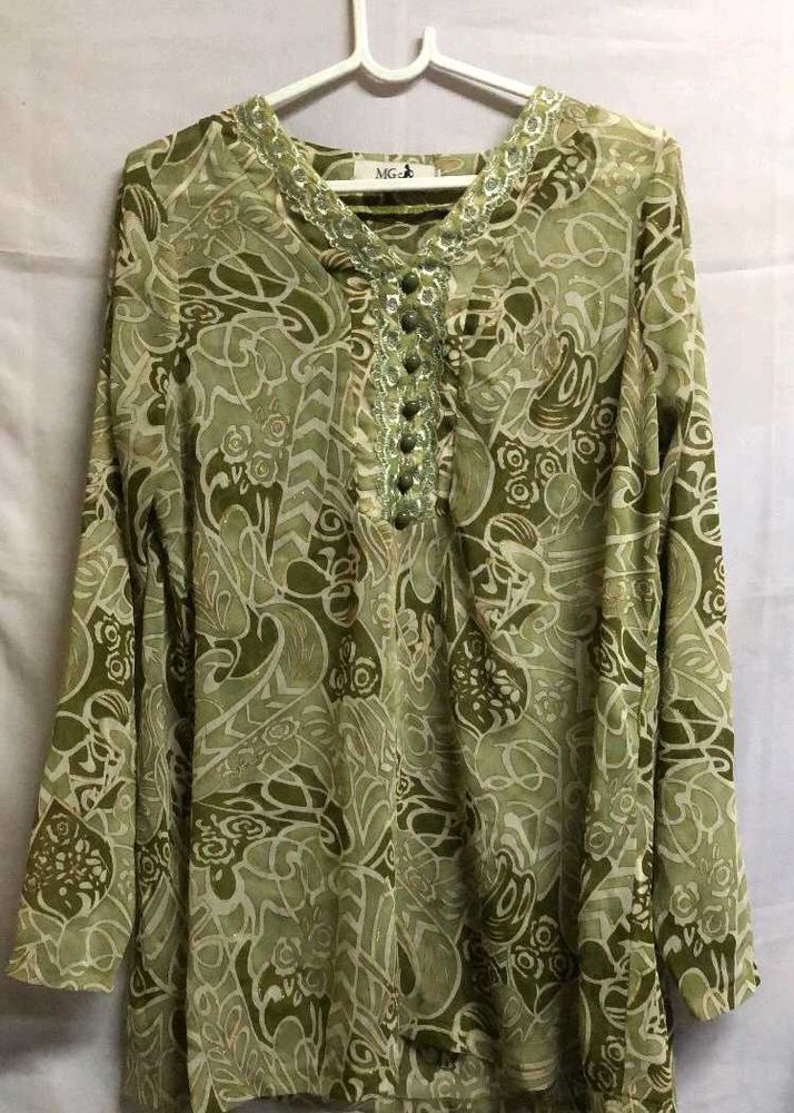Vintage Kurti Olive Green Printed