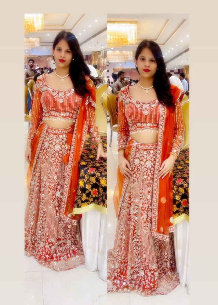Elegant Orange Embroidered Lehenga Choli
