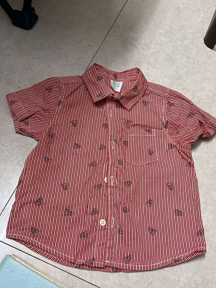 Boys Red Striped Short Sleeve Shirt