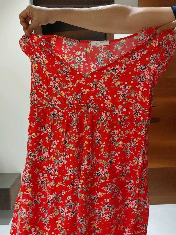 Red Floral Print Summer Dress