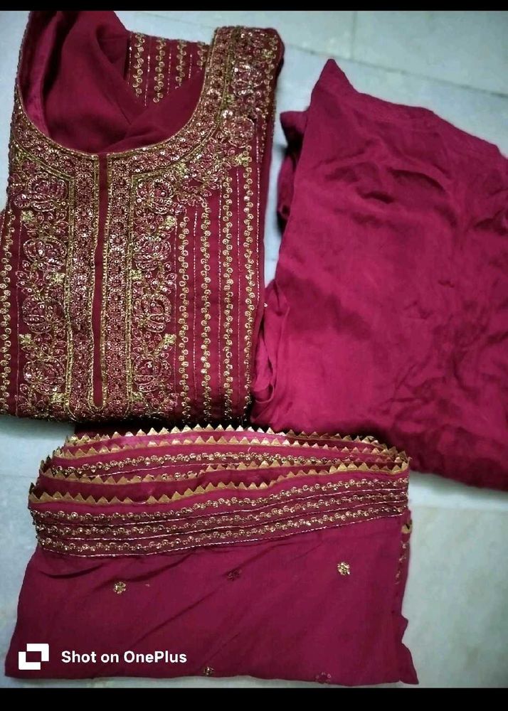 Maroon Embroidered Salwar Suit