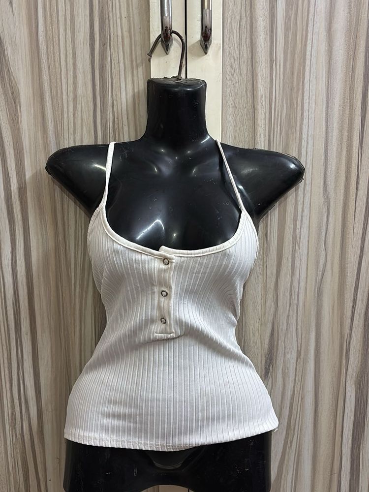 White Ribbed Tank Top