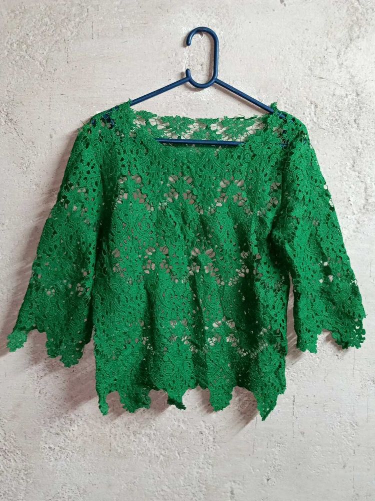 See-through Lace Crop Top Green 💚