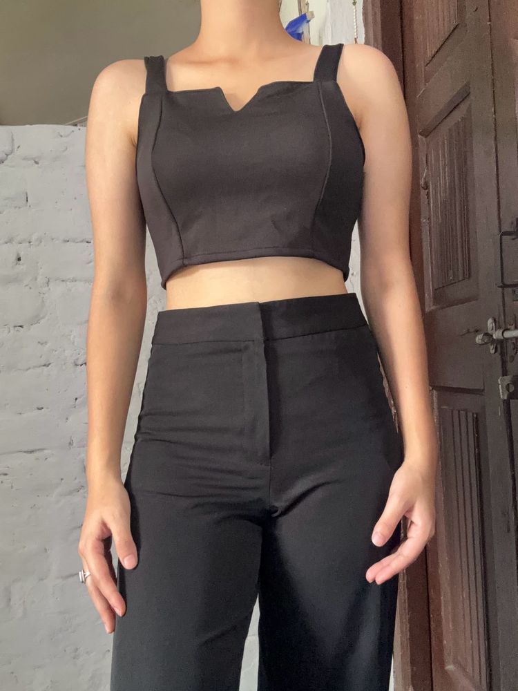 Black Crop Top &amp; Pants Set