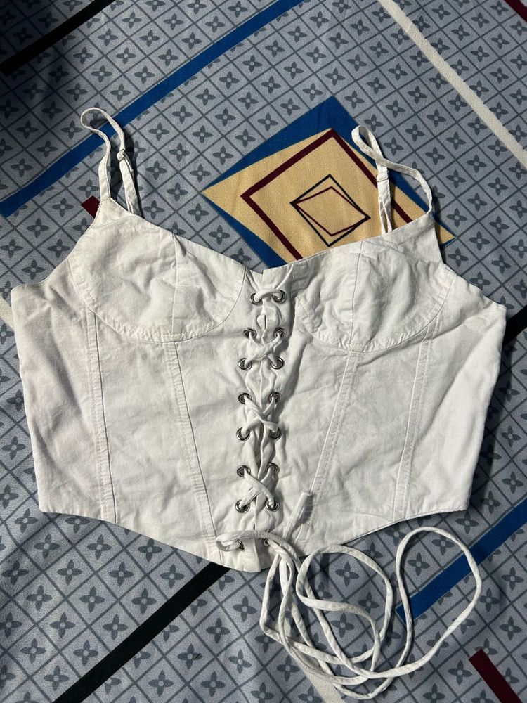 White Lace-Up Corset Top
