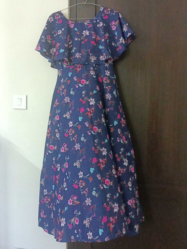 Floral Navy Blue Off - Shoulder Dress