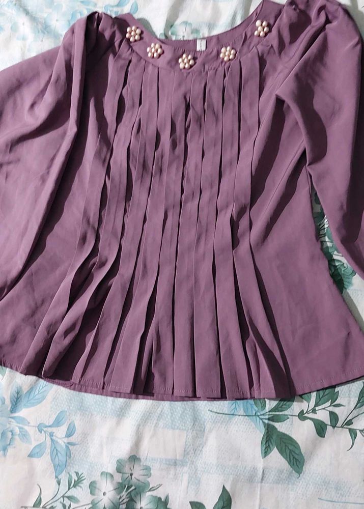 Purple Pleated Top
