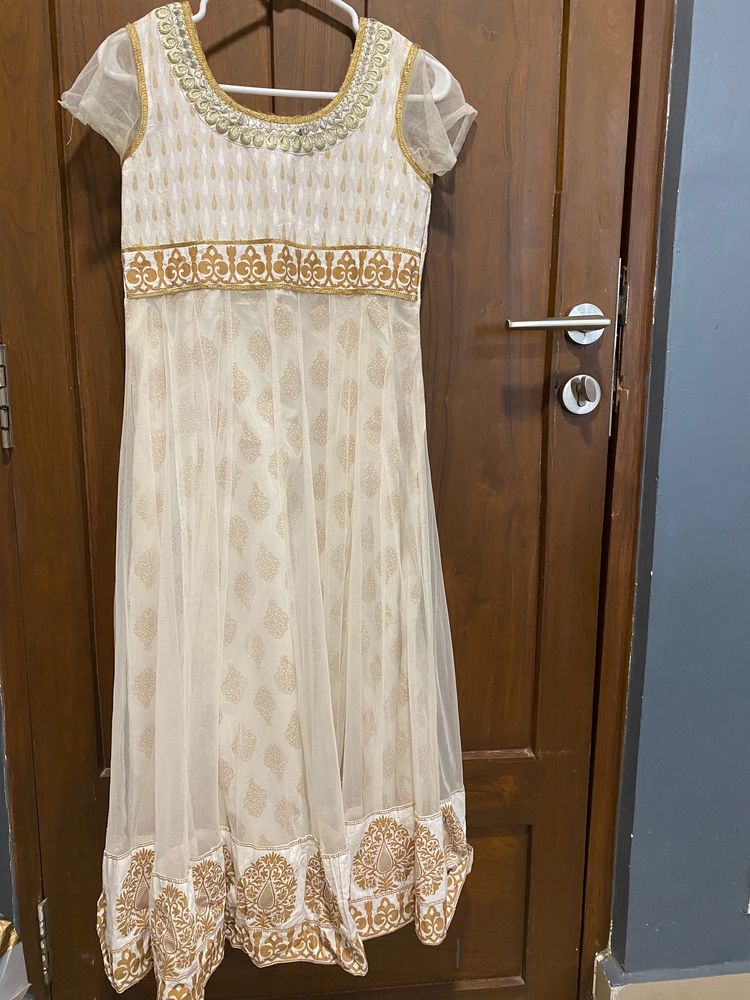 Off White Net Kurthi With Dupatta
