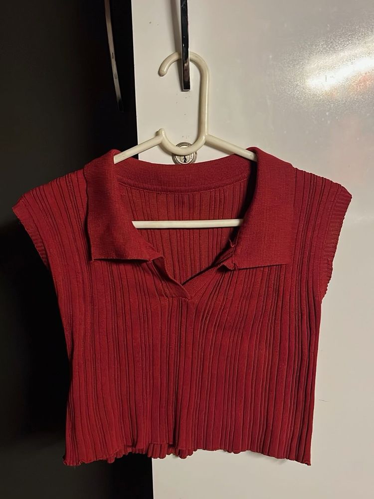 Y2k Ribbed Collared top✨