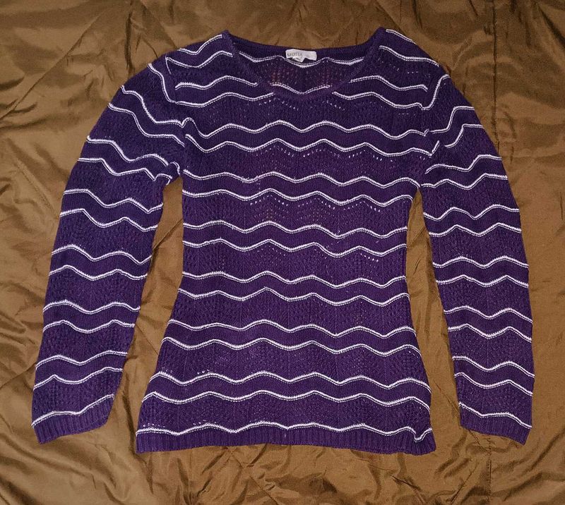 Purple Crochet Knit Top with Long Sleeves
