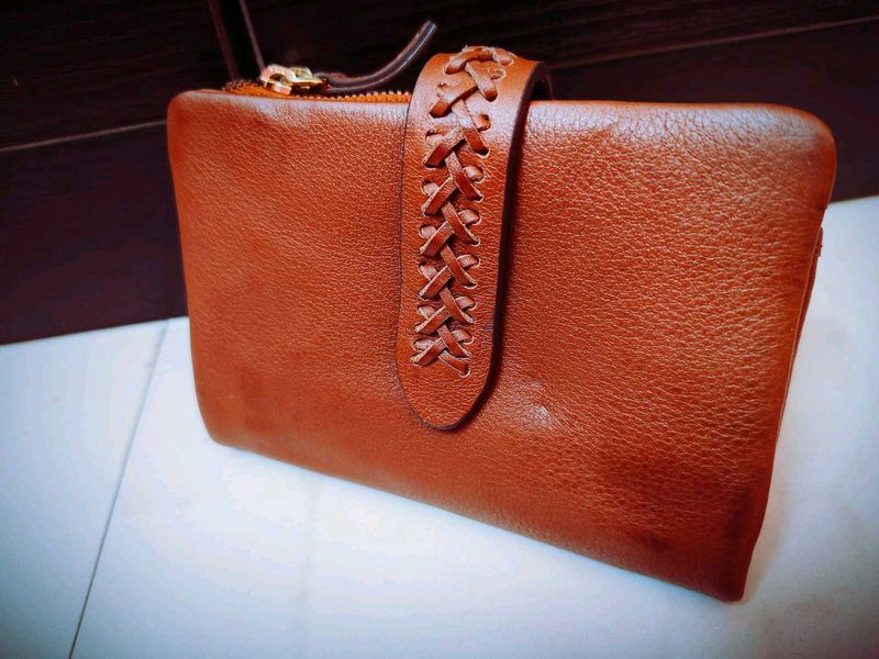 ❤️ Leather Brown Wallet with Braided Strap