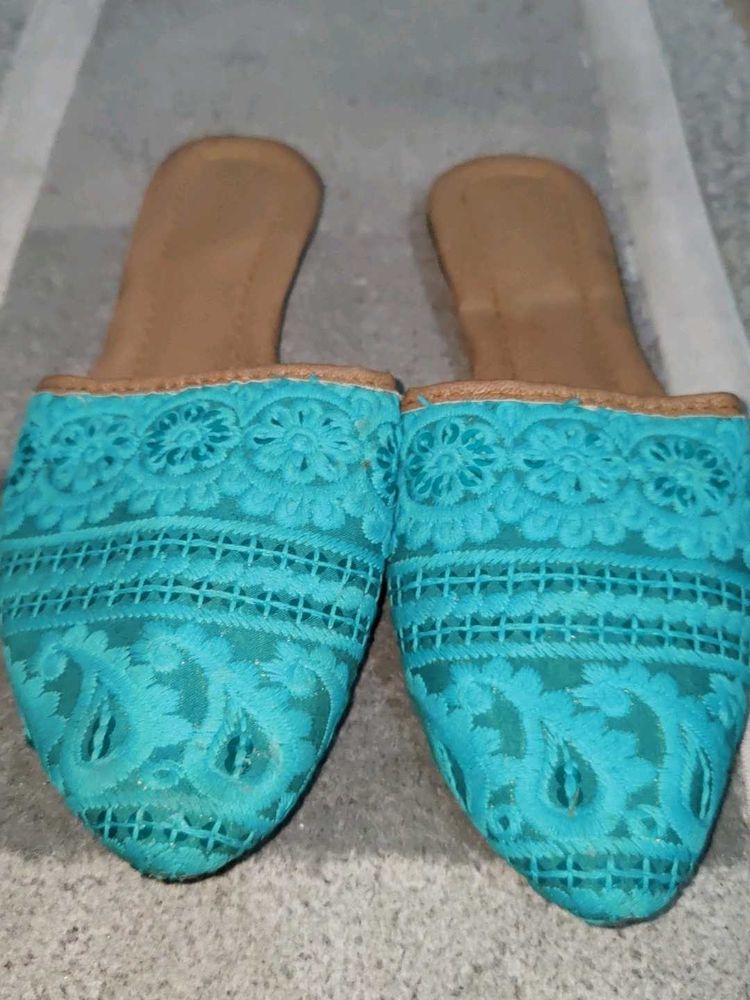 Teal Lace Mules