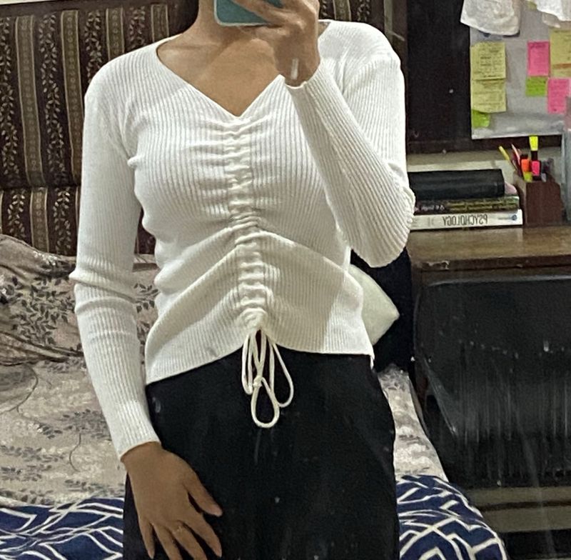 Fitted V Neck Long Sleeve Winter Top