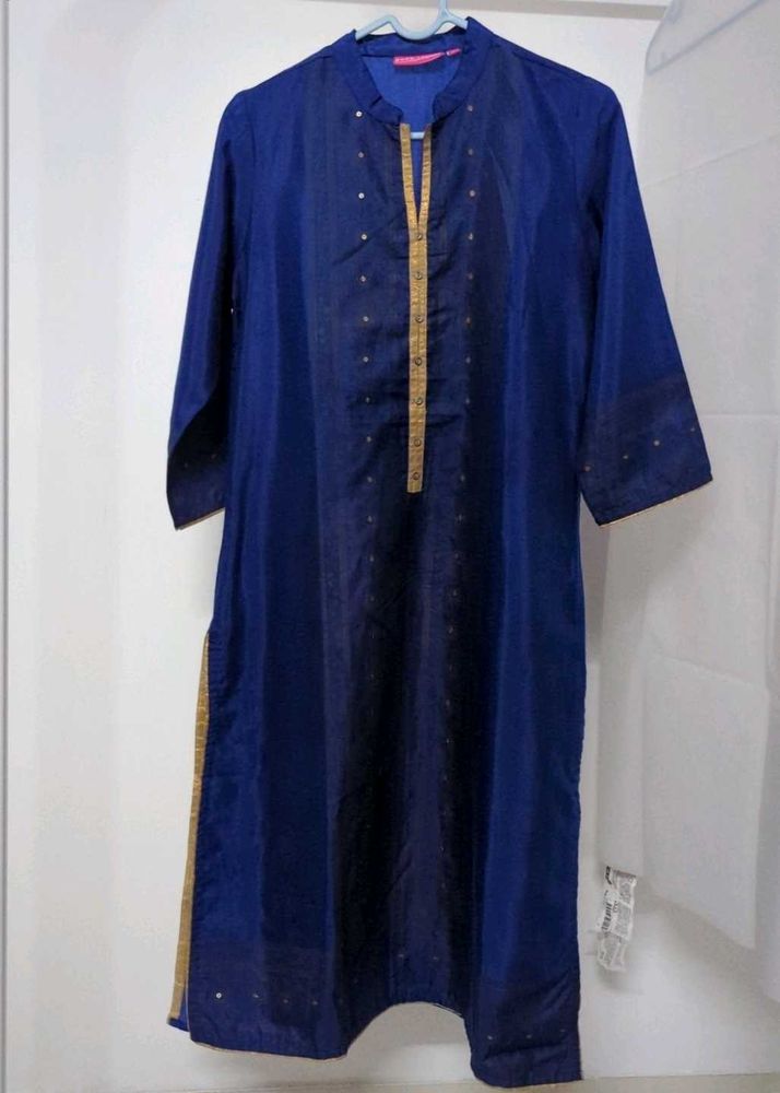 Blue Kurti With Gold Work