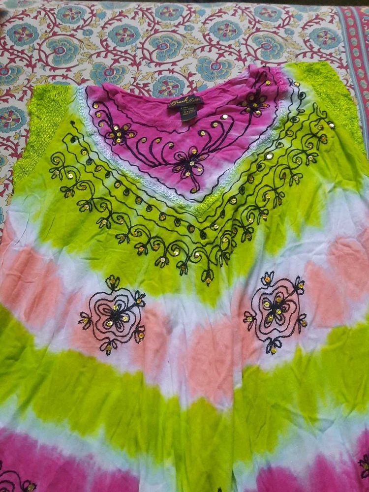 Tie Dye Embroidered Caftan