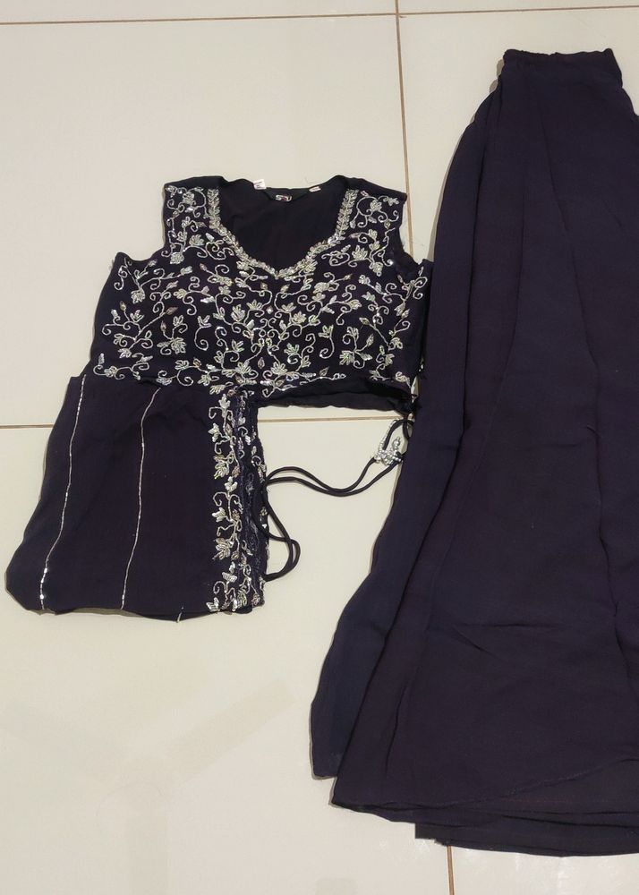 Wine Colour Crop Top With Skirt