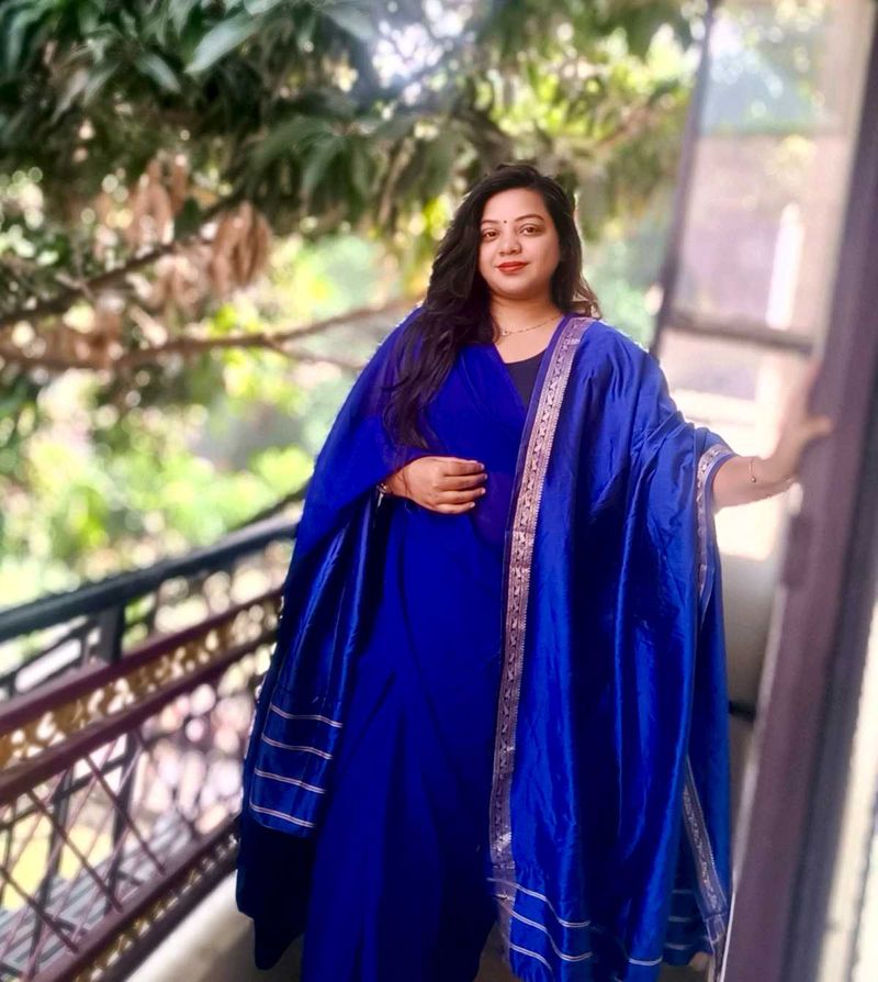 Elegant Blue saree with banarasi dupatta stylish
