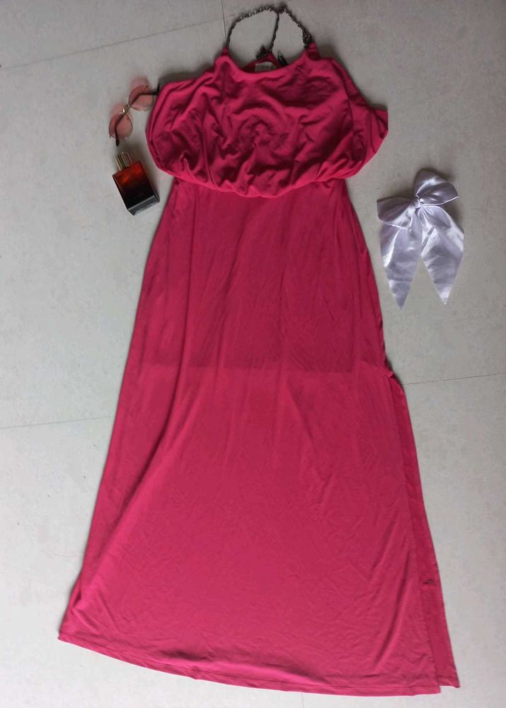 Pink Maxi Dress with Chain Straps