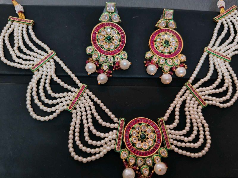 Pearl Kundan Necklace &amp; Earring Set