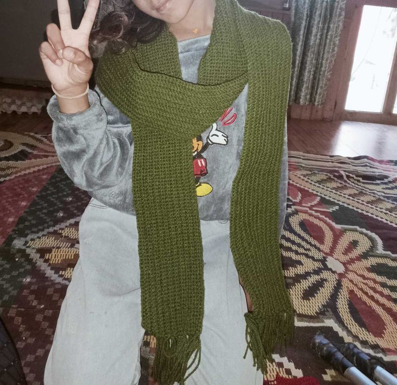 Green Knitted handmade Scarf