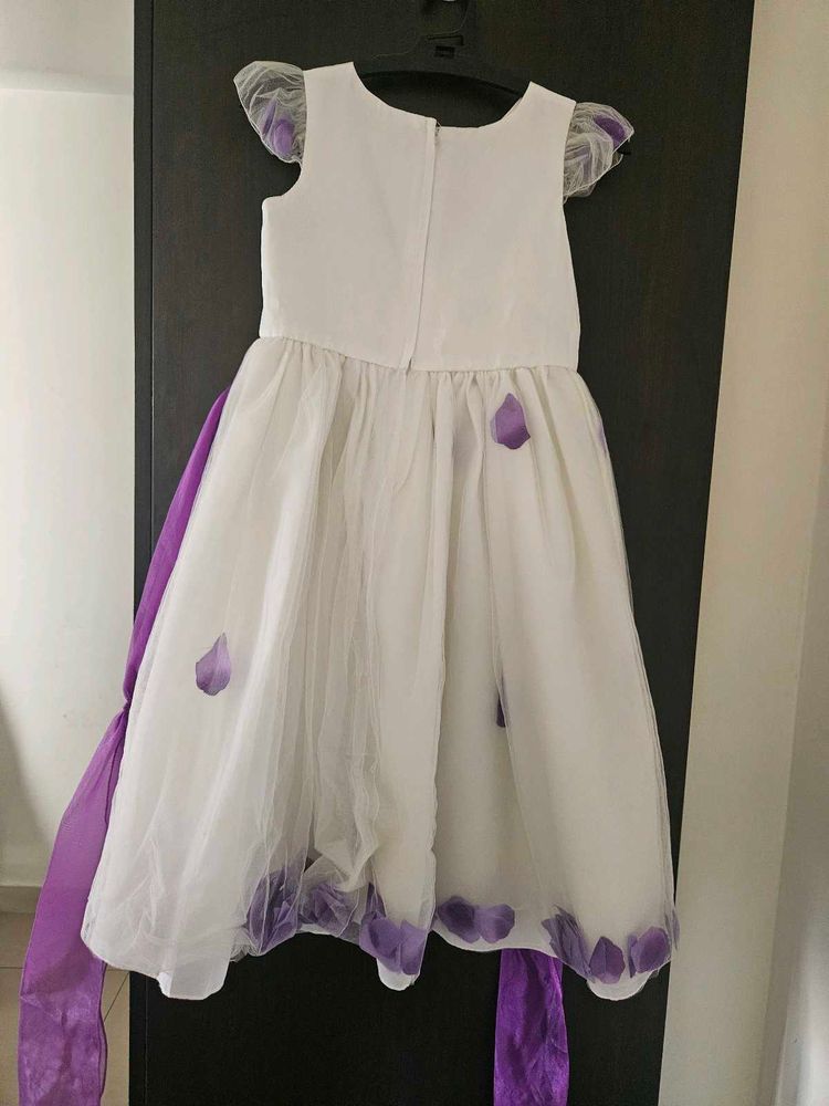 Elegant White &amp; Purple Girls Dress
