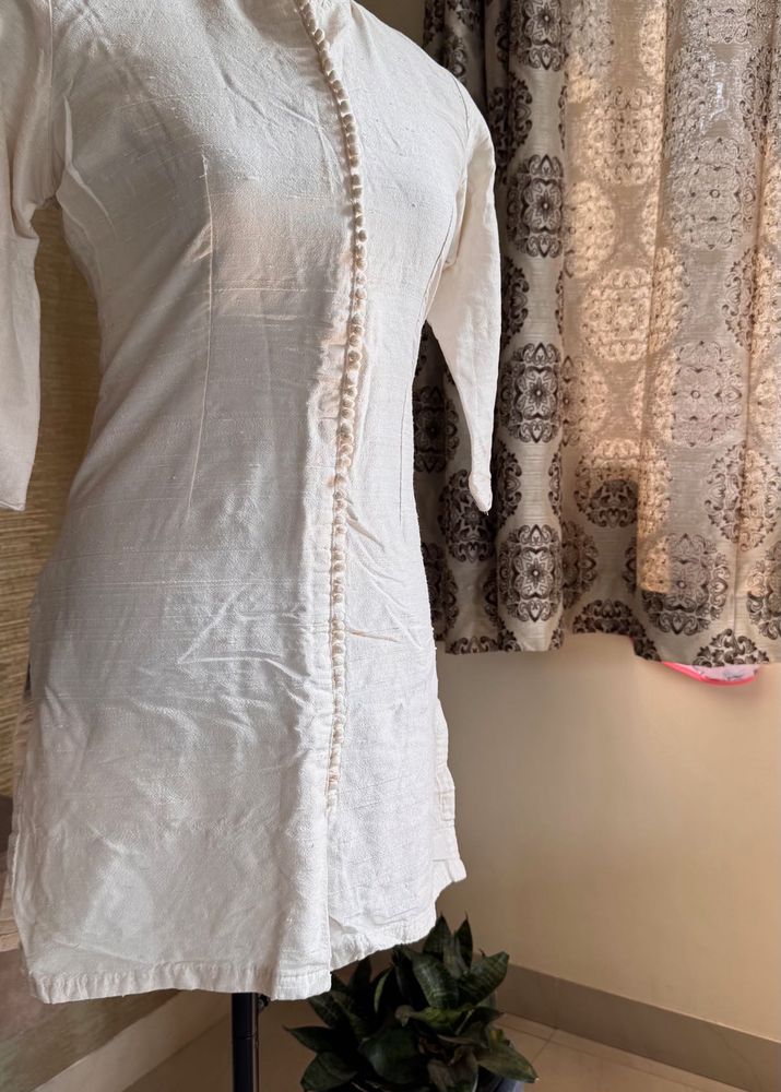 Pure Raw Silk Off White Kurta