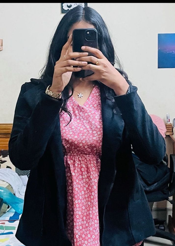 Black Zip Up Wool Blend Jacket