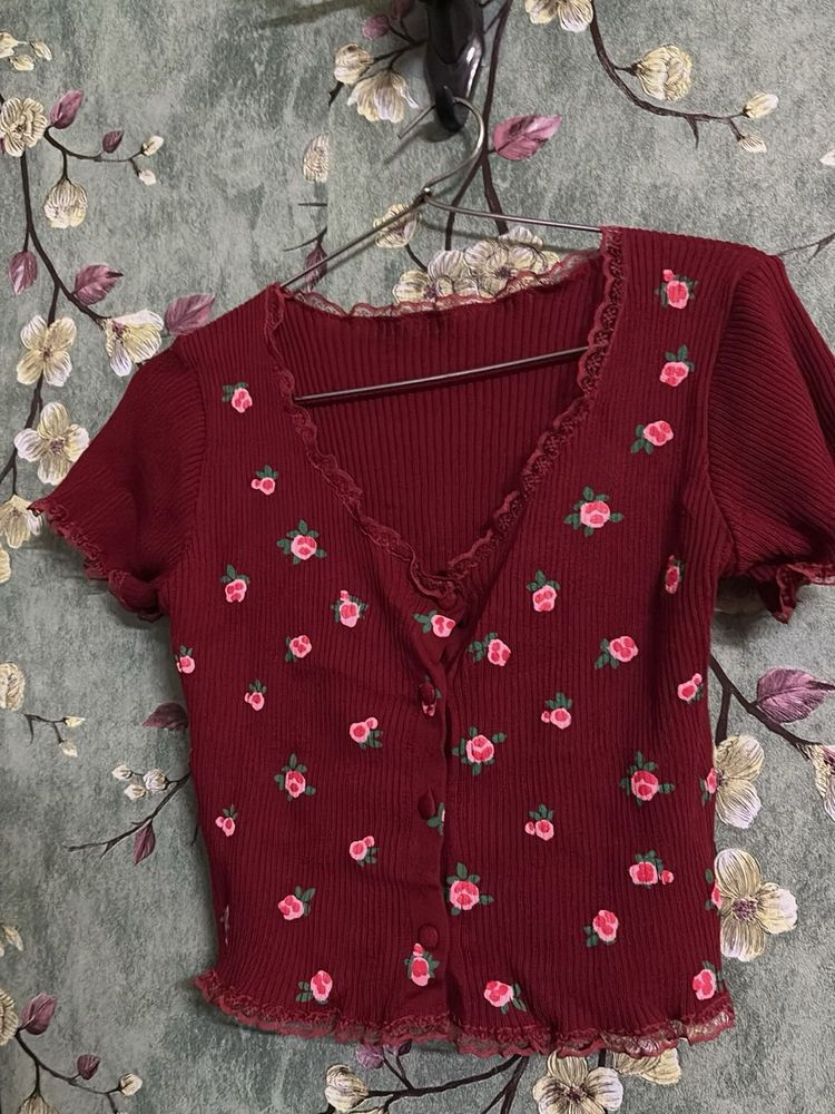 Red Cute Crop Top